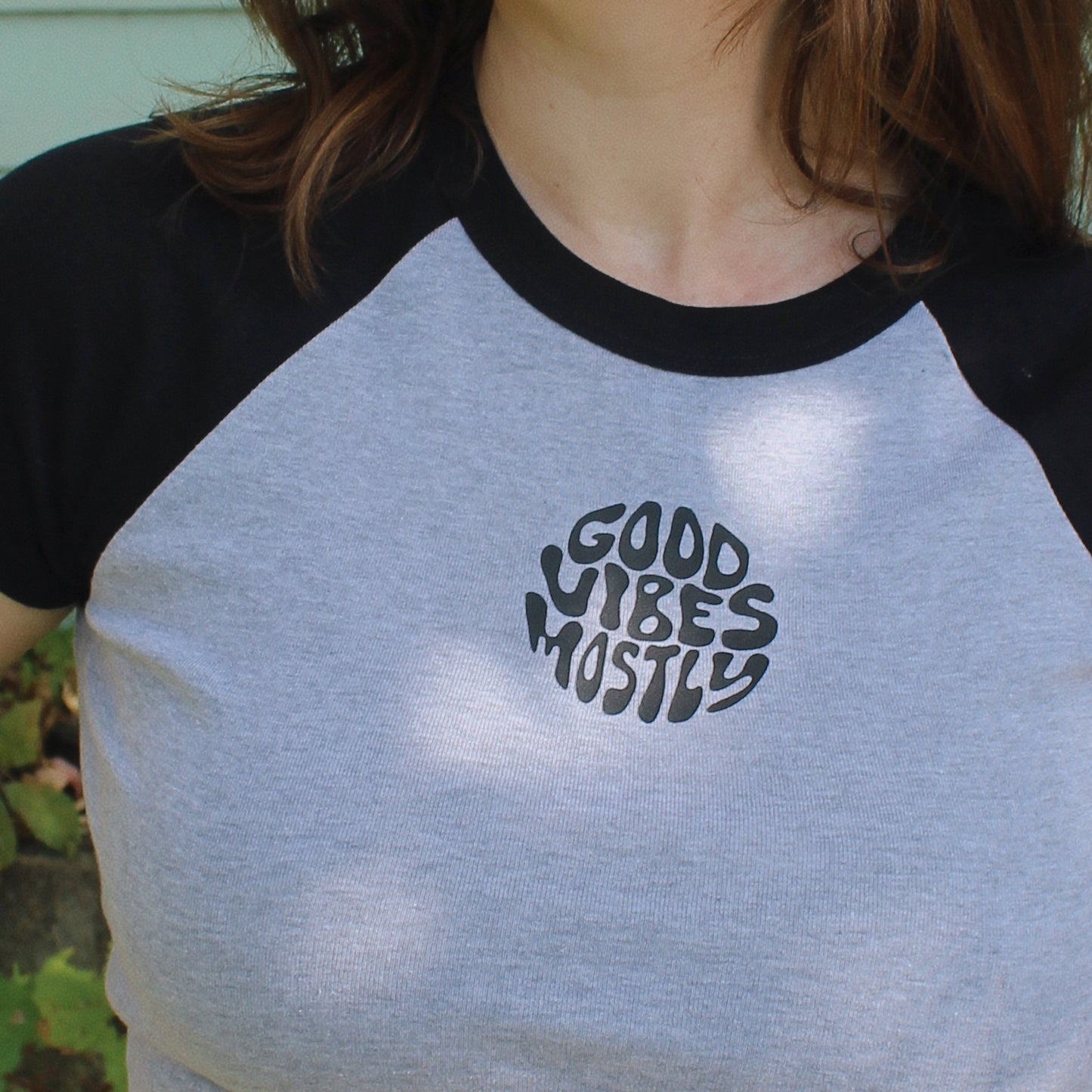 GOOD VIBES MOSTLY RAGLAN BABY TEE