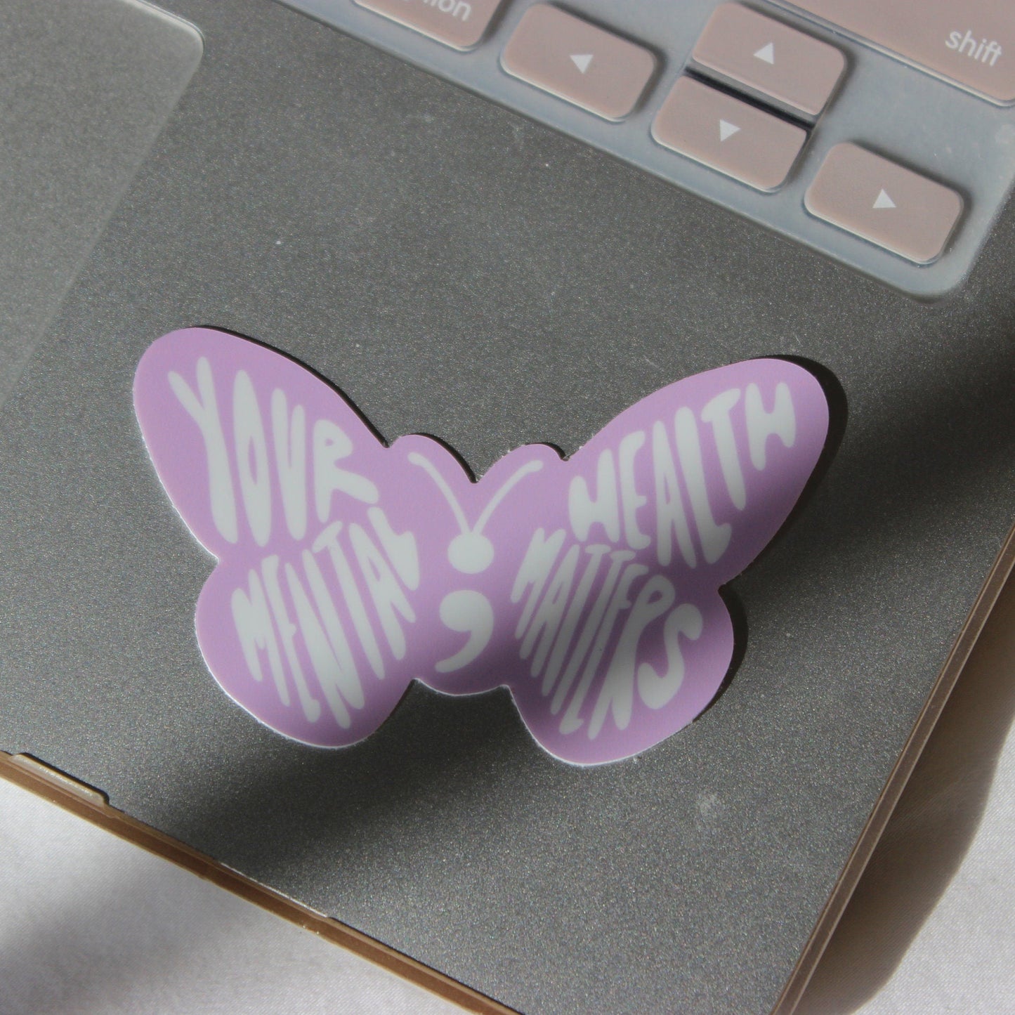 sticker, vinyl sticker, waterproof sticker, laptop sticker, water bottle sticker, hydroflask sticker, sticker pack, sticker bundle, decal, affirmation, mental health, your mental health matters, mental health matters, butterfly, semi colon, semi colon project