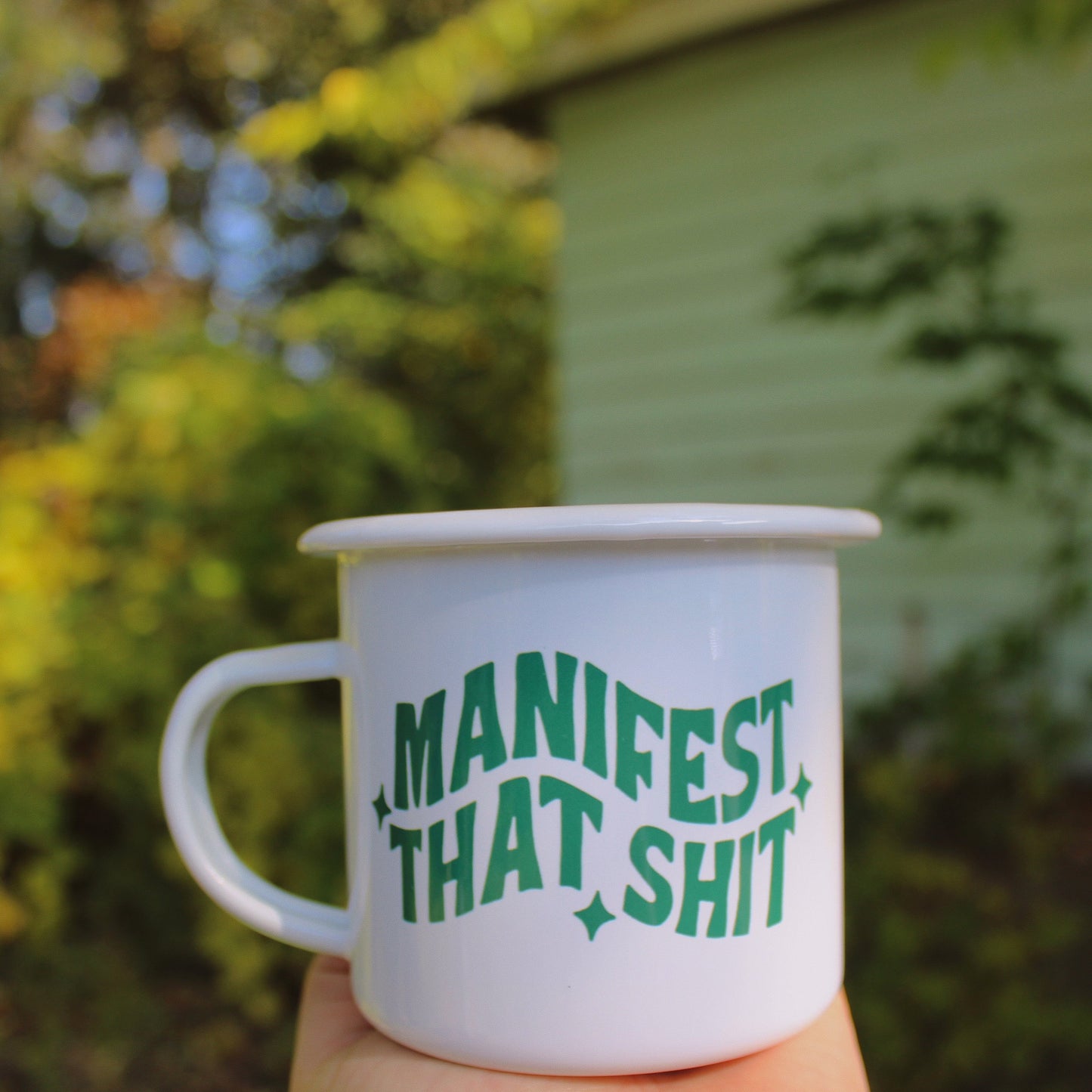 manifest that shit enamel mug