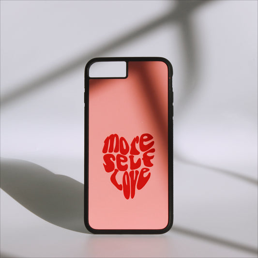 phone, phone case, iPhone, iPhone case, phone accessories, aesthetic phone case, trendy phone case, more self love phone case, more self love, self love, love, heart, pink, red