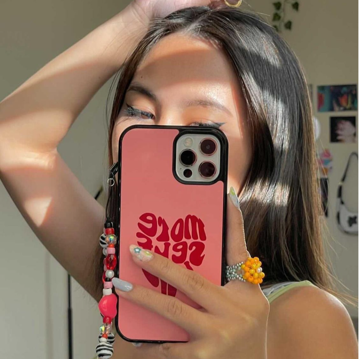 phone, phone case, iPhone, iPhone case, phone accessories, aesthetic phone case, trendy phone case, more self love phone case, more self love, self love, love, heart, pink, red